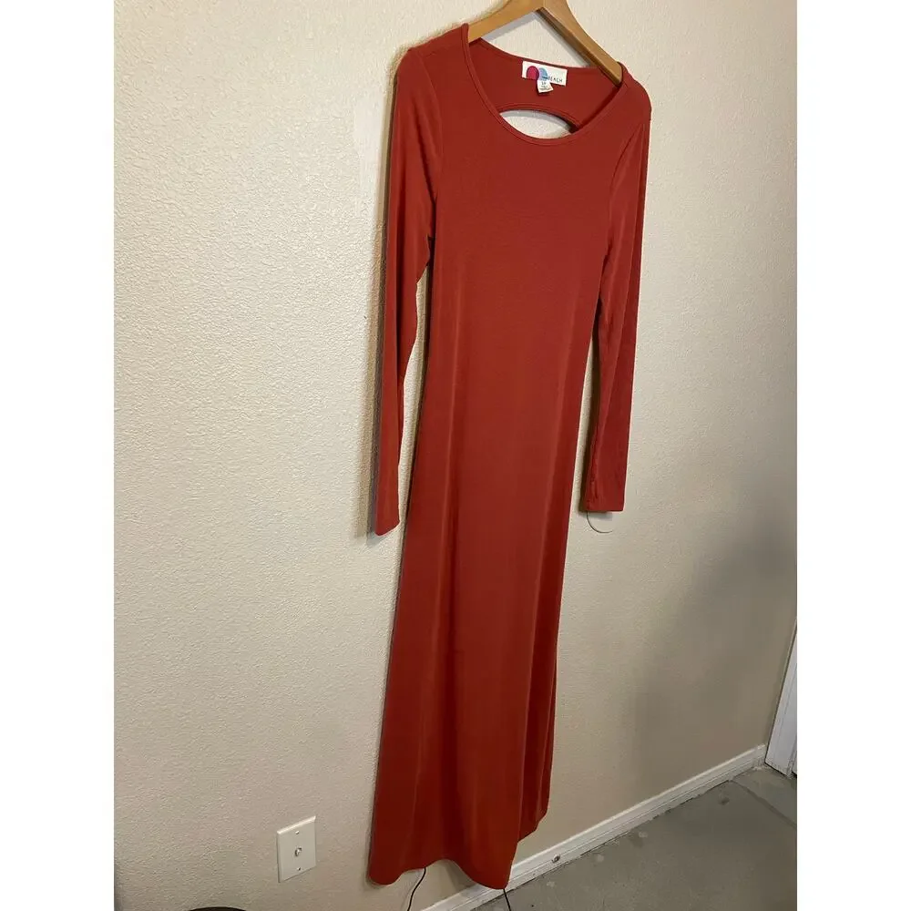 Free People Beach Burnt Orange Long Sleeve Backless Body-Con Maxi Dress Small